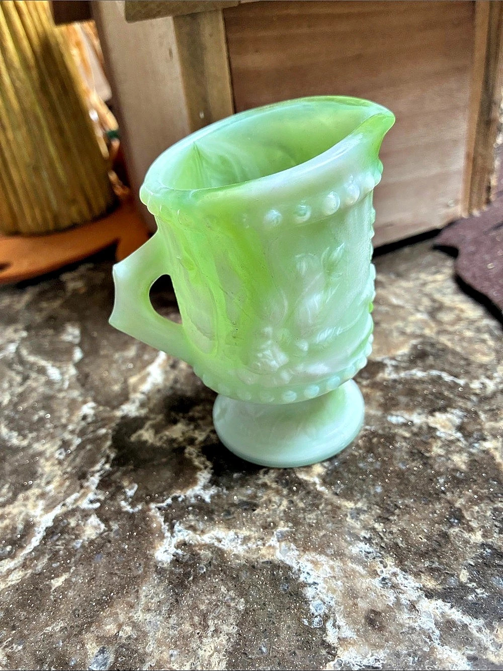 Green Glass Pedestal Pitcher